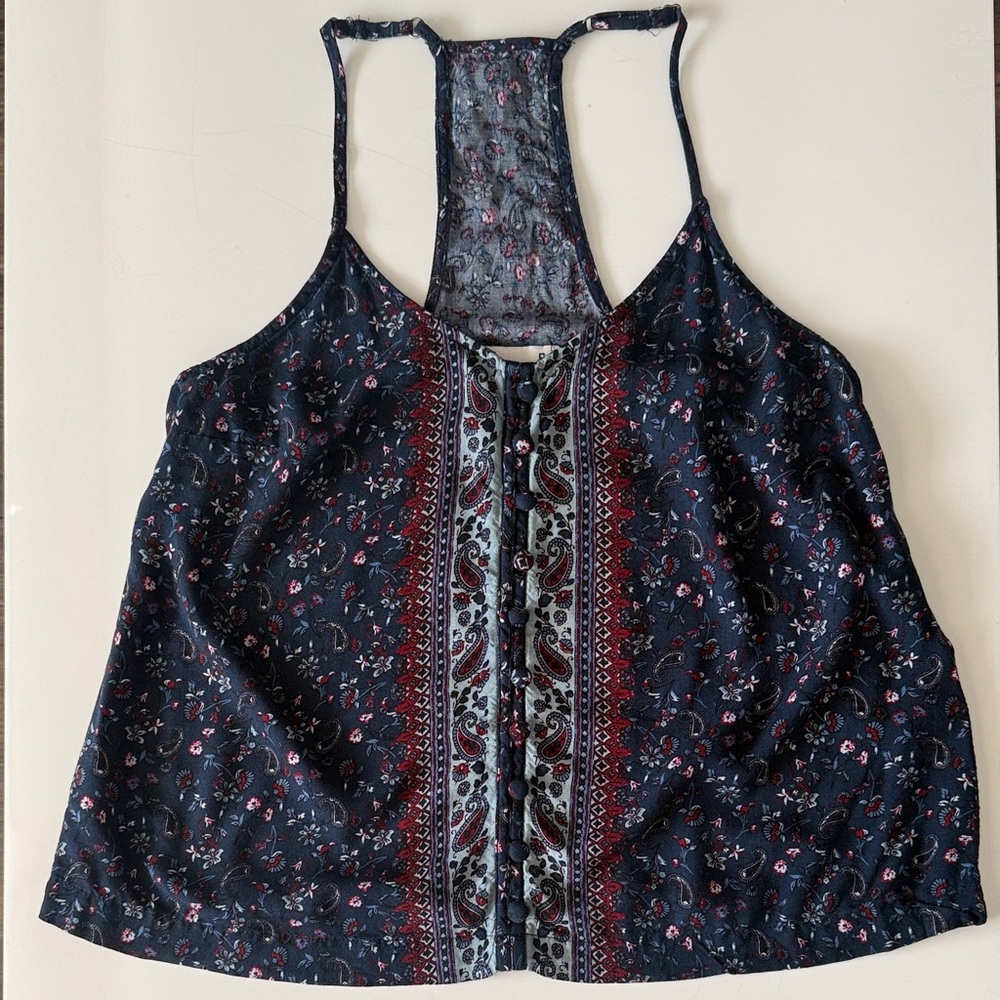 Hollister Navy and Red Floral Tank Top